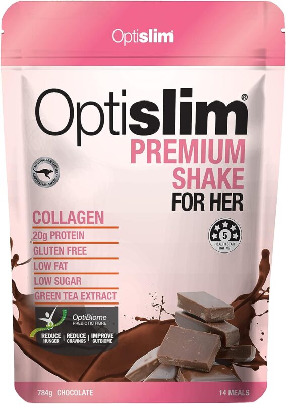 Optislim Premium Shake For Her with Collagen - 20g Protein Powder Shake - Protein Powder Diet Shake for Women - Chocolate 784g Pouch