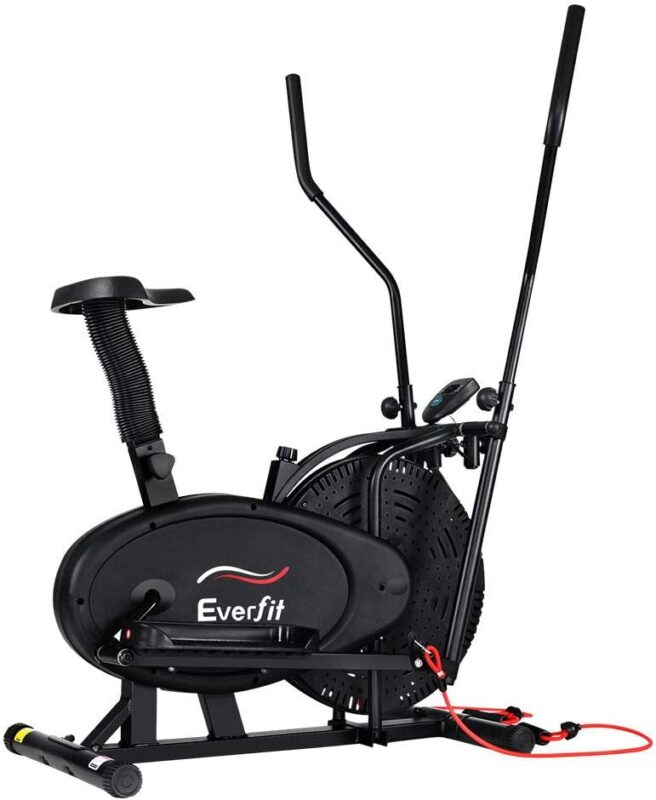 Everfit Exercise Bike Elliptical Cross Trainer Adjustable Resistance w/ Portable Wheels & Resistance Bands Home Gym Cardio Fitness Exercise 2-Way...
