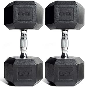 CAP Barbell Set of 2 Hex Rubber Dumbbell with Metal Handles, Pair of 2 Heavy Dumbbells Choose Weight (5lb, 8lb, 10lb, 15lb, 20 Lb, 25lb, 30lb, 35lb, 40lb, 50lb)
