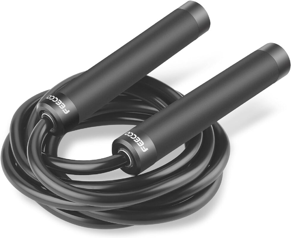 FEECCO Weighted Skipping Rope, Heavy PVC Rope with Adjustable Length, Aluminum Handles with Professional Ball Bearings
