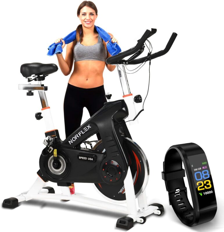 Norflex Spin Bike with Fitness Tracker - Commercial Stationary Bike and Electric Exercise Bike with LCD Monitor - Indoor Cycling with 13kg Heavy Duty...
