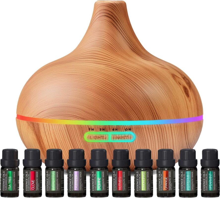 Ultimate Aromatherapy Diffuser & Essential Oil Set - Ultrasonic Diffuser & Top 10 Essential Oils - 300ml Diffuser with 4 Timer & 7 Ambient Light...
