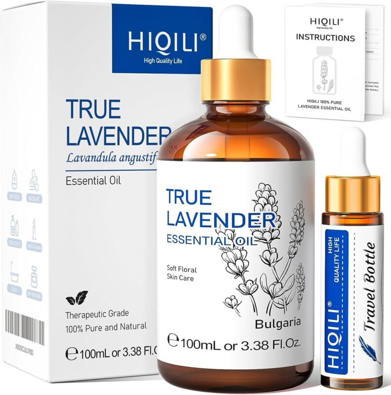 HIQILI Lavender Oil Essential Oil, 100% Pure Undiluted Premium Therapeutic Grade Oils for Diffuser, Skin Care, Massage, Hair Growth, Body - 3.38 Fl Oz
