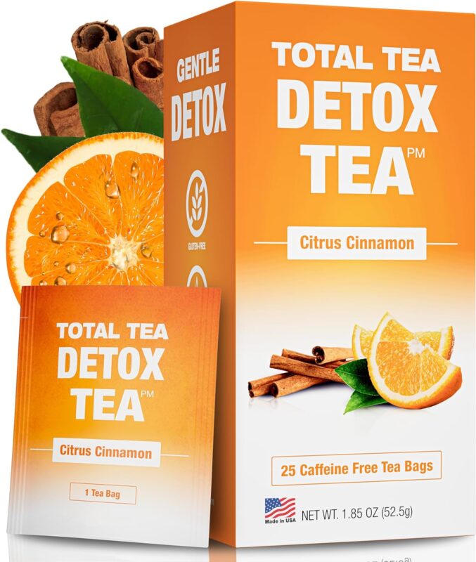 Total Tea Detox Tea Caffeine Free, Herbal Tea with Chamomile, Hibiscus Tea and Ginger Root for Colon Cleanse – Natural Citrus & Cinnamon Herbal Tea for...
