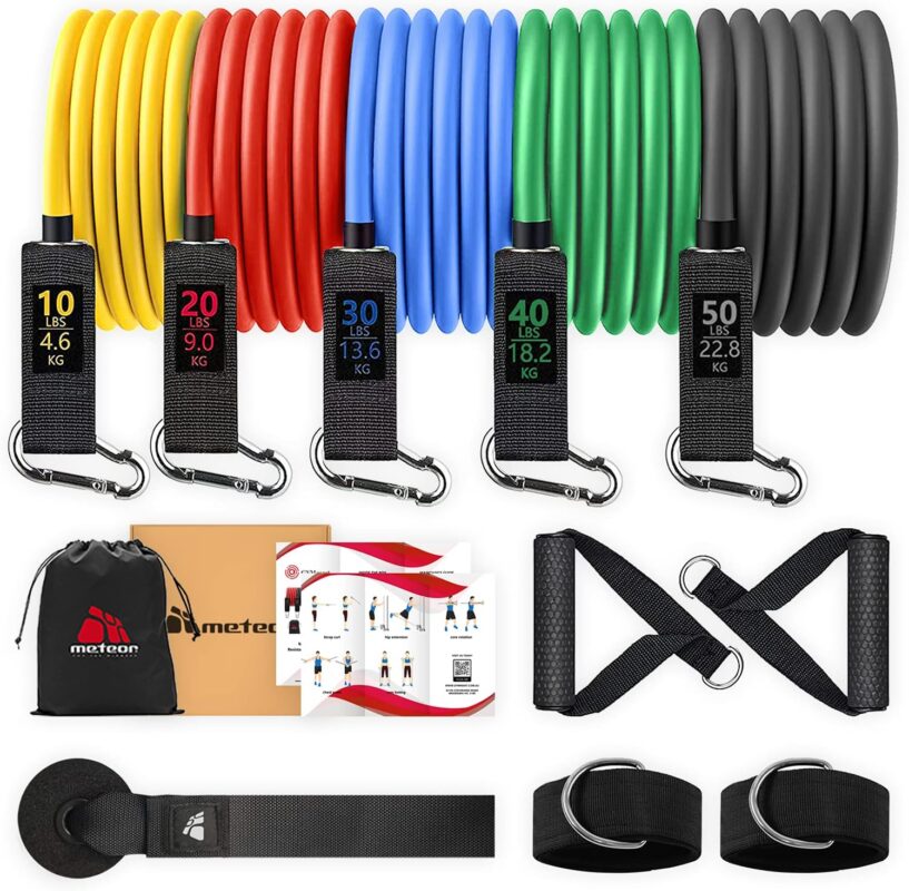 Meteor Essential 150LBS Resistance Band Set, 18 Pieces Resistance Bands, Resistance Loop Set, Natural Latex Fitness Bands for Workout, Yoga, Weightlifting,...
