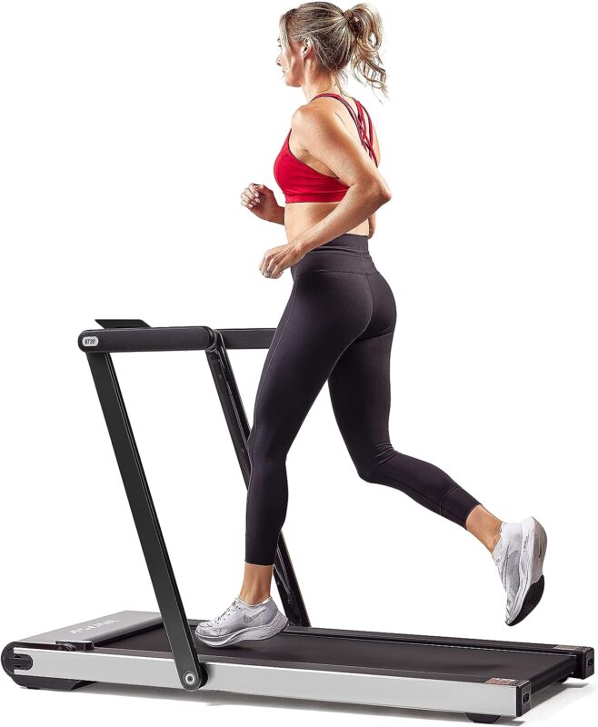 Sunny Health & Fitness Asuna Space Saving Treadmill, Motorized with Low Profile, Speakers & Slim Folding - 8730,Black
