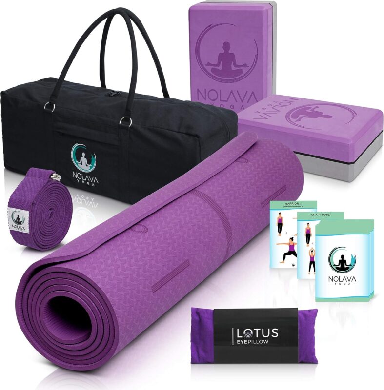 NOLAVA 7 Piece Yoga MAT Set - Yoga Mat Bag for Yoga Accessories|TPE ECO Friendly Yoga Mat | Yoga Blocks 2 Pack | Yoga Strap |Weighted Lavender Eye Pillow|...
