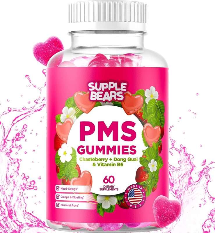 Supplebears PMS Gummies - PMS Vitamins for Women & Teens - PMS Period Relief - Cramping, Bloating, Mood Swings - Made in The USA (Strawberry, 60 Count)
