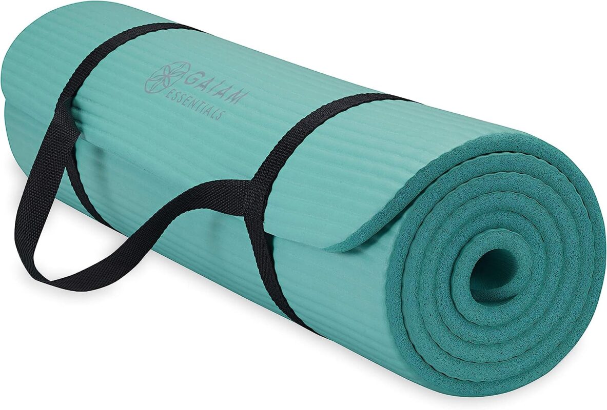 Gaiam Essentials Thick Yoga Mat Fitness & Exercise Mat with Easy-Cinch Yoga Mat Carrier Strap, 72"L x 24"W x 2/5 Inch Thick
