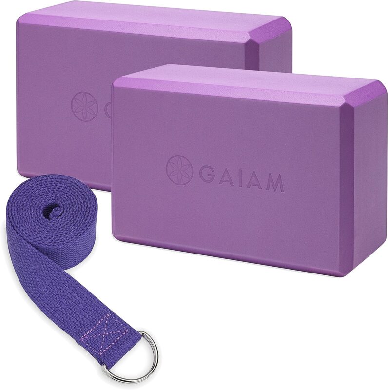 Gaiam Essentials Yoga Block 2 Pack & Yoga Strap Set
