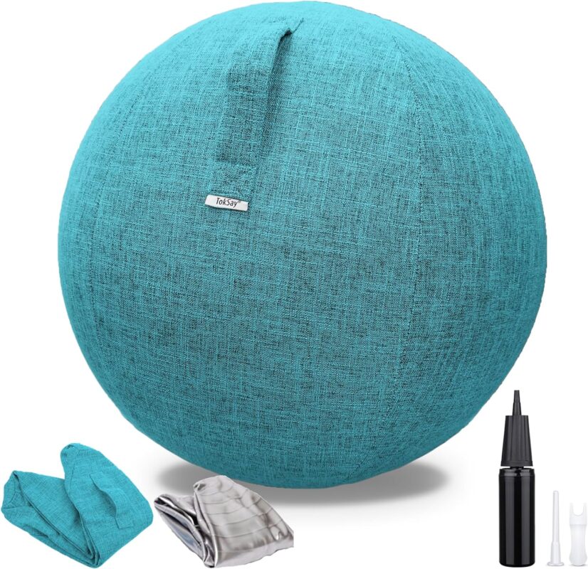 Exercise Ball Chair with Fabric Cover, Pilates Yoga Ball Chair for Home Office Desk, Pregnancy Ball & Balance Ball Seat to Relieve Back Pain, Improve...
